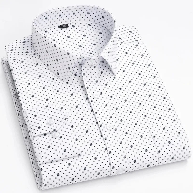 Men's Long Sleeve Shirt High-quality Fashion Casual Print Plaid Stripe Single Pocket Fit Business Formal Office Four Season Top