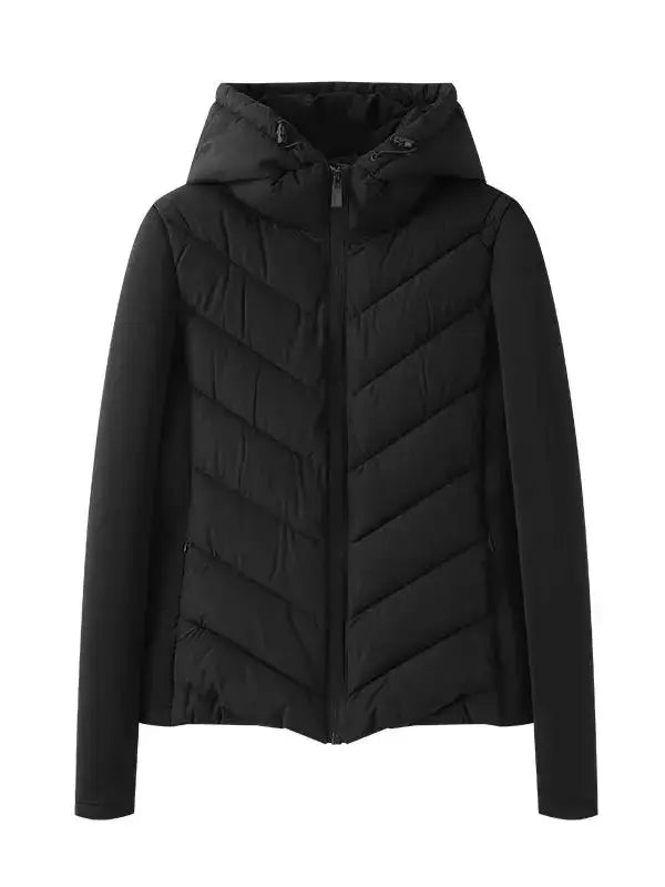 2025 Autumn Winter Women's Elegant Patchwork Hooded Air Cotton Jackets Lady Fashion Army Green Warm Slim Fit Sports Parkas Coats