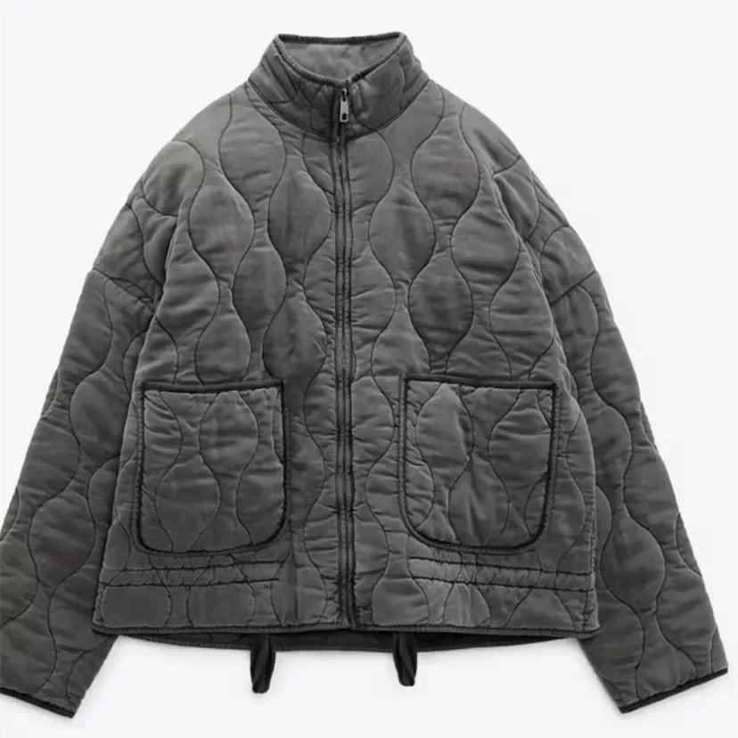 2025 New Women's Cotton Jacket  Loose Vintage High Collar Zipper Large Pocket Decorative Quilted Cotton Coat For Women
