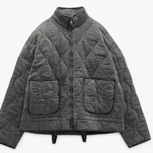 2025 New Women's Cotton Jacket  Loose Vintage High Collar Zipper Large Pocket Decorative Quilted Cotton Coat For Women