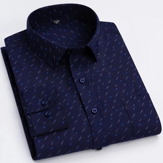Men's Long Sleeve Shirt High-quality Fashion Casual Print Plaid Stripe Single Pocket Fit Business Formal Office Four Season Top