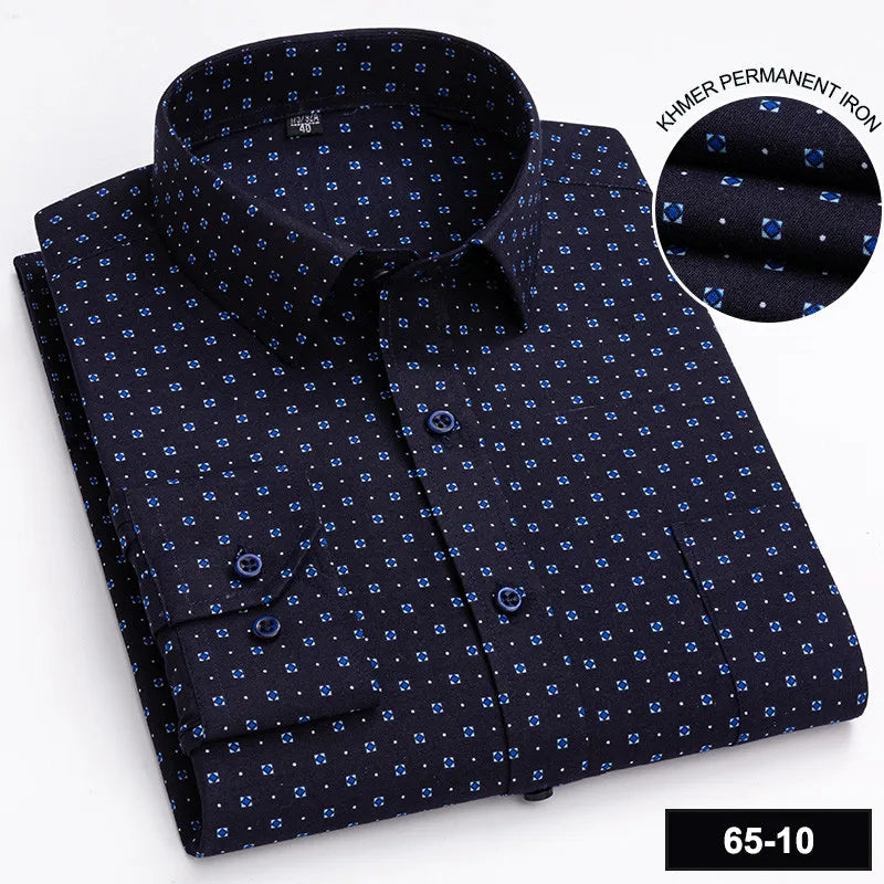 Men's Long Sleeve Shirt High-quality Fashion Casual Print Plaid Stripe Single Pocket Fit Business Formal Office Four Season Top