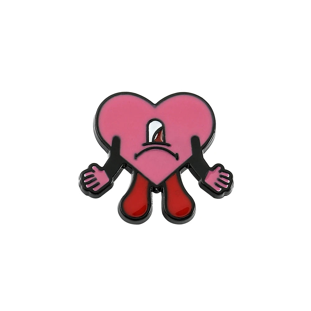 Rapper Bad Bunny Metal Enamel Brooch Bad Rabbit Red Heart Lapel Pins for Backpack Denim Jacket Badges Accessories Jewelry