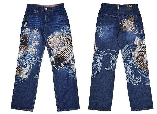 Vintage Japanese Selvedge Jeans Man Y2K High-end Brand Natural Indigo Dip Dyeing Harajuku Mopping Pants