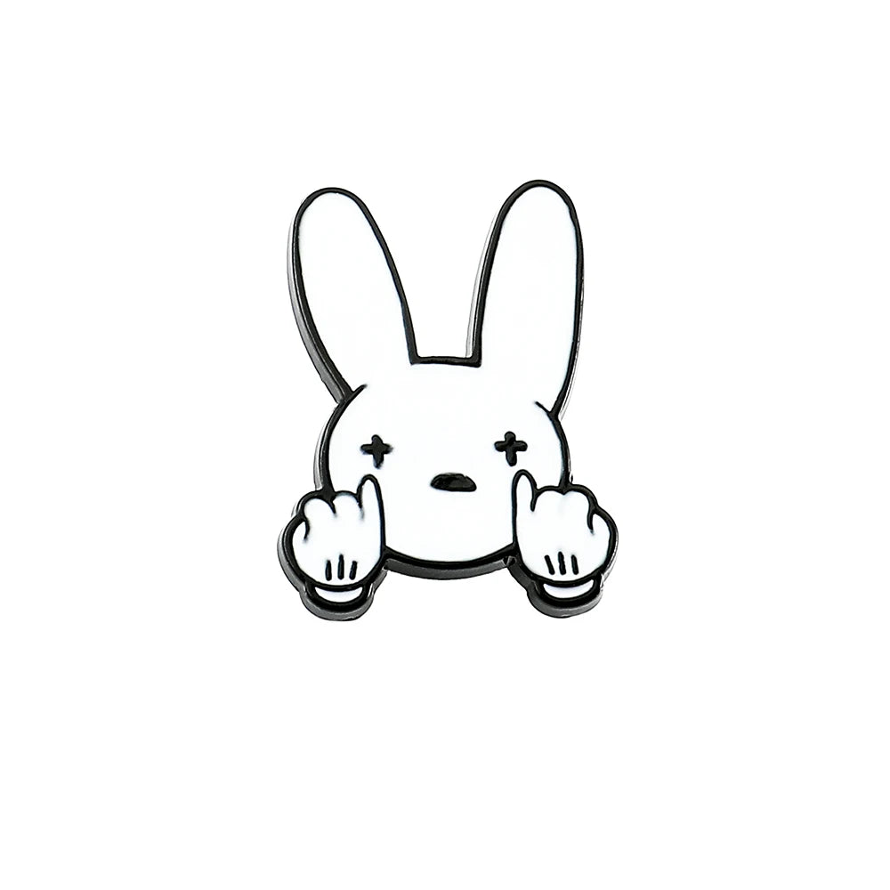 Rapper Bad Bunny Metal Enamel Brooch Bad Rabbit Red Heart Lapel Pins for Backpack Denim Jacket Badges Accessories Jewelry