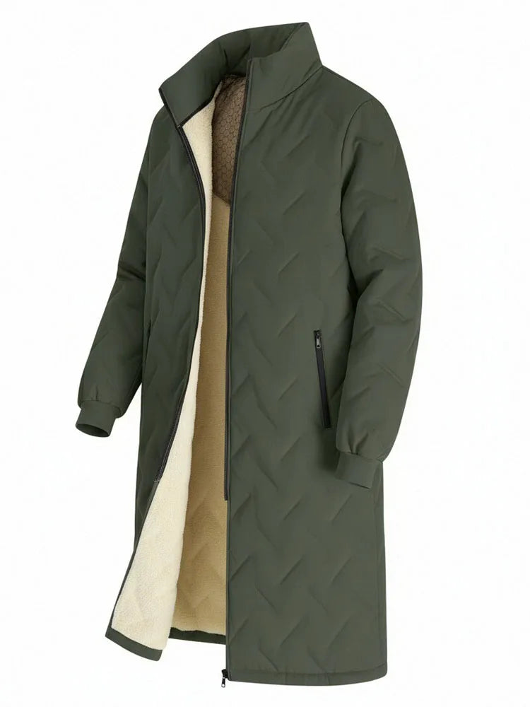 Mid-Length Winter Jacket Man Warm Long Coat Casual Quilted Padded Jackets Solid Color Outdoor Parkas Fleece Lined Thick Outwear