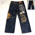 Vintage Japanese Selvedge Jeans Man Y2K High-end Brand Natural Indigo Dip Dyeing Harajuku Mopping Pants