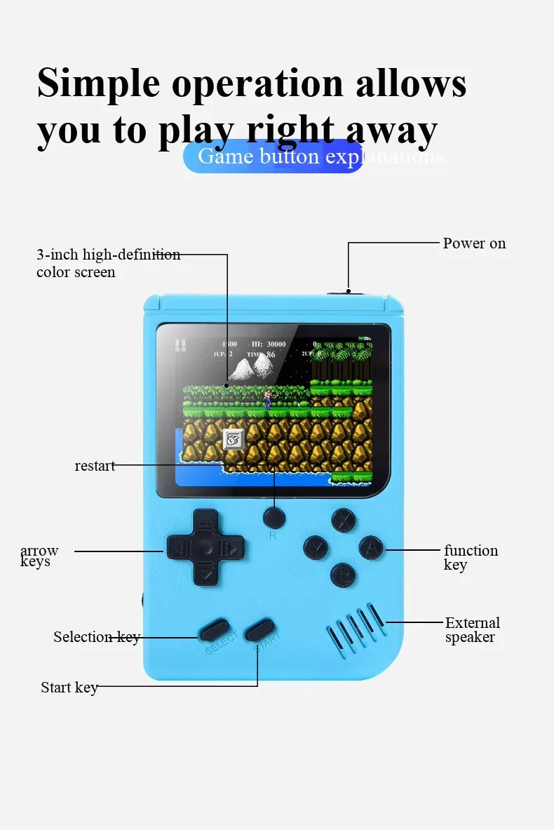 Retro Handheld Games Console Built-in 500 Video Games Portable Gaming Player with 3.0 Inch IPS Screen and Rechargeable Battery