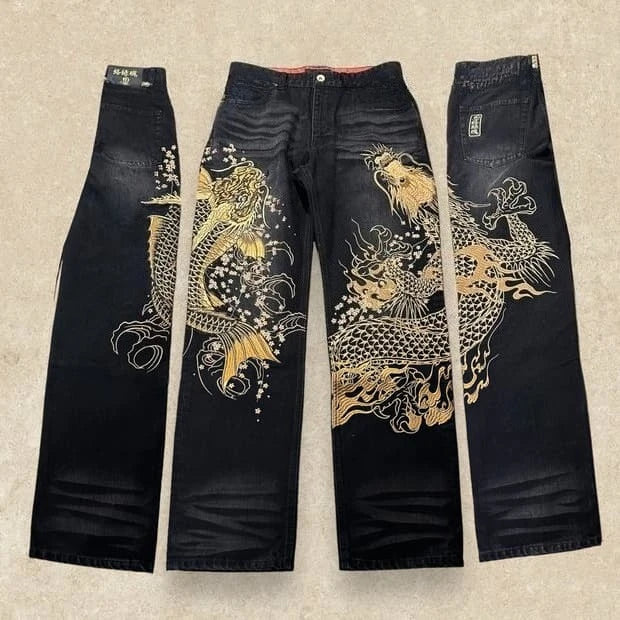 Vintage Japanese Selvedge Jeans Man Y2K High-end Brand Natural Indigo Dip Dyeing Harajuku Mopping Pants