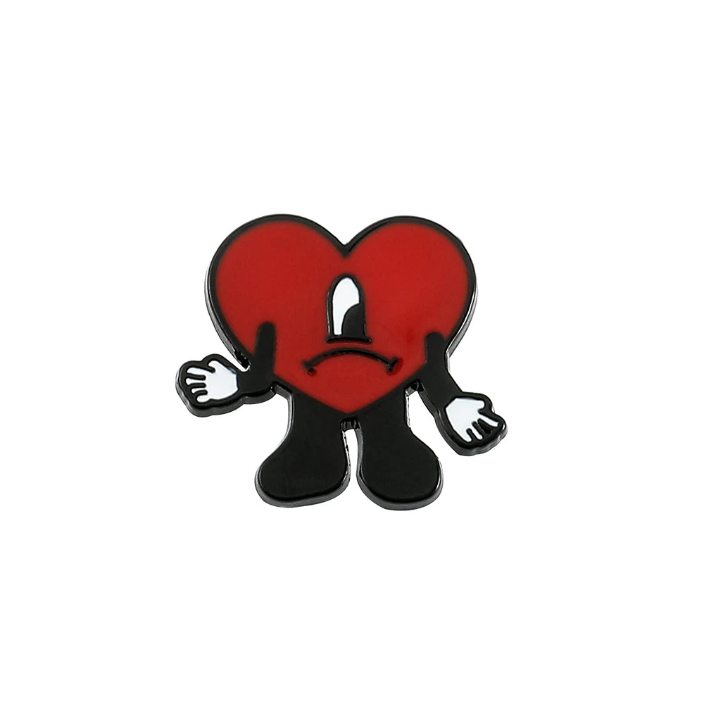 Rapper Bad Bunny Metal Enamel Brooch Bad Rabbit Red Heart Lapel Pins for Backpack Denim Jacket Badges Accessories Jewelry