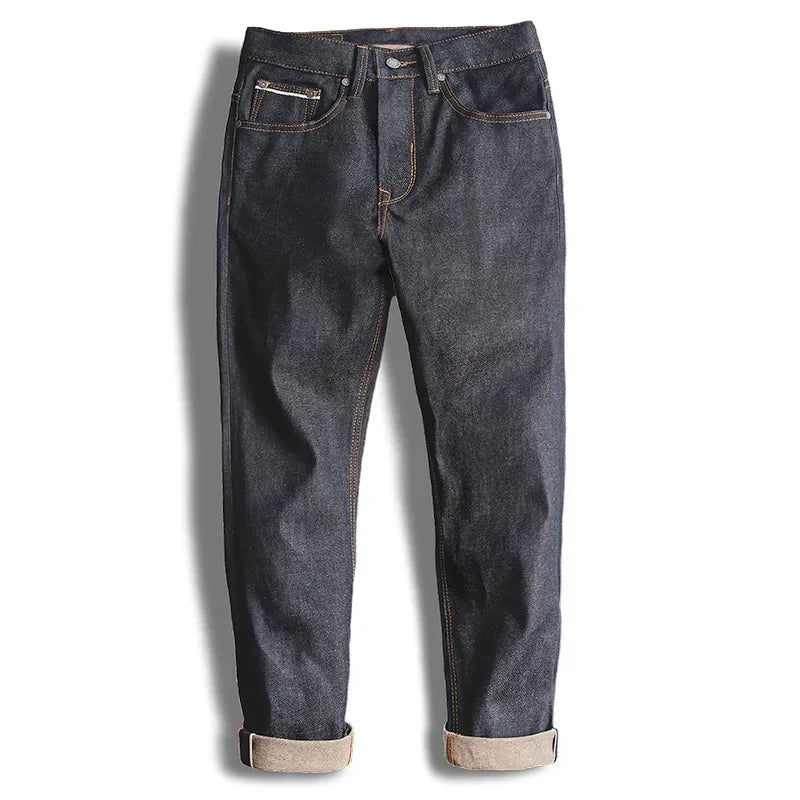 Maden Vintage 13OZ Sliver Denim Jeans for Men Selvedge Raw Denim Autumn Mid-waisted Straight Pants Male Versatile Trousers